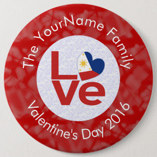 Philippines Red LOVE Flag Personalized  Pinback Button