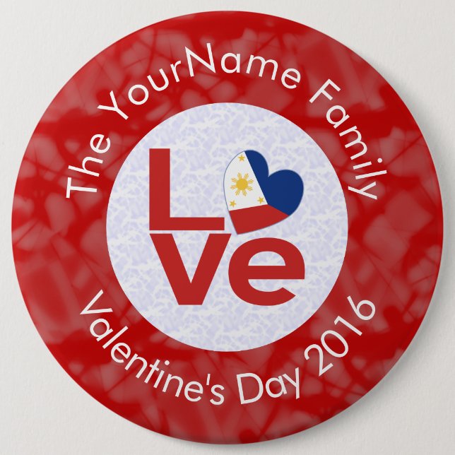 Philippines Red LOVE Flag Personalized  Pinback Button (Front)