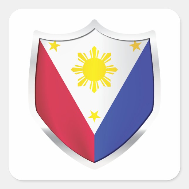 Philippines Silver Shield Flag Square Sticker (Front)