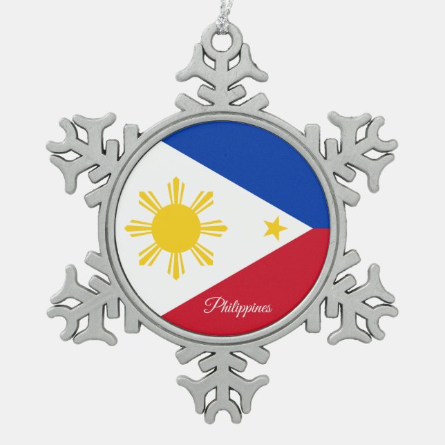 Philippines snowflake, Philippine Flag Snowflake Pewter Christmas Ornament (Front)