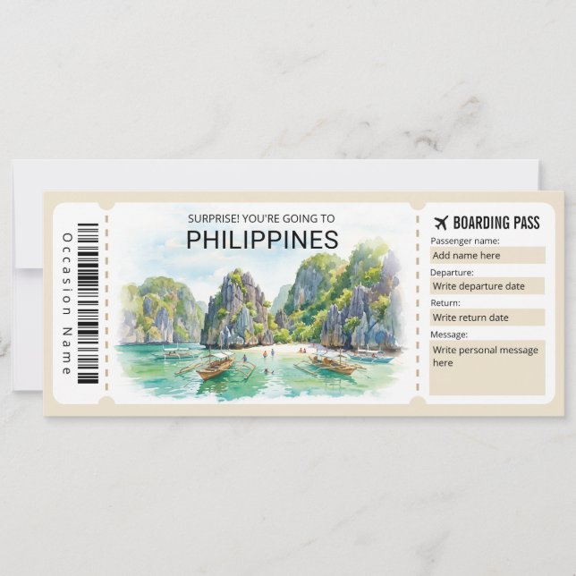 Philippines Trip Boarding Pass Ticket Invitation (Front)