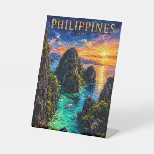 Philippines: Tropical Sunset Palawan Coast Art Sou Pedestal Sign