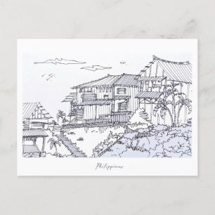 Philippines village hand sketch postcard