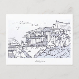 Philippines village hand sketch postcard