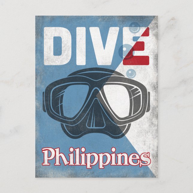 Philippines Vintage Scuba Diving Mask Postcard (Front)