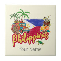 Philippines Vintage Tarsier Flag Palm Souvenir