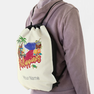 Philippines Vintage Tarsier Flag Palm Souvenir Drawstring Bag