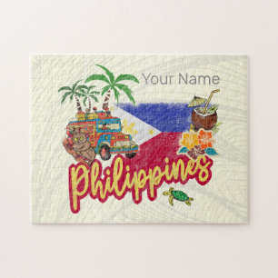 Philippines Vintage Tarsier Flag Palm Souvenir Jigsaw Puzzle