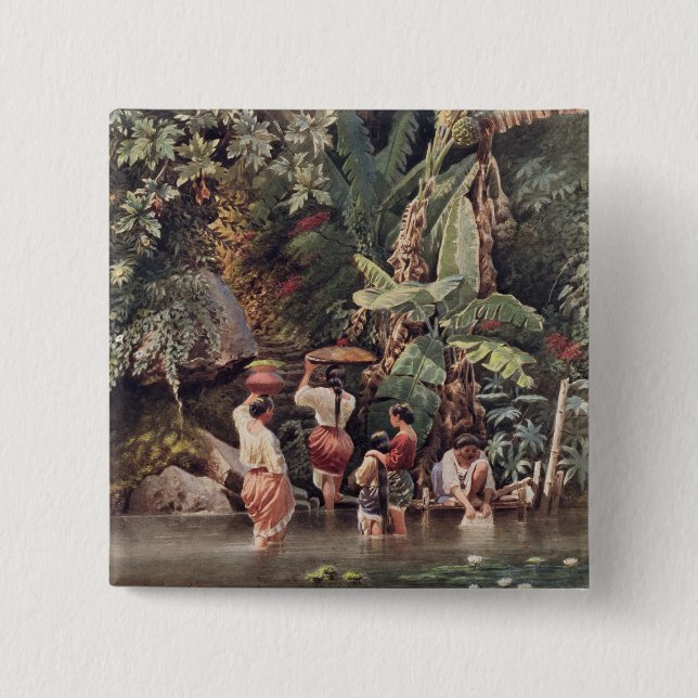 Philippino Women Washing Beneath a Banana Tree, 18 Button (Front)
