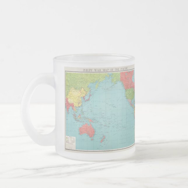 Philips' War Map of the Pacific, 1945 Kitchen Frosted Glass Coffee Mug (Left)