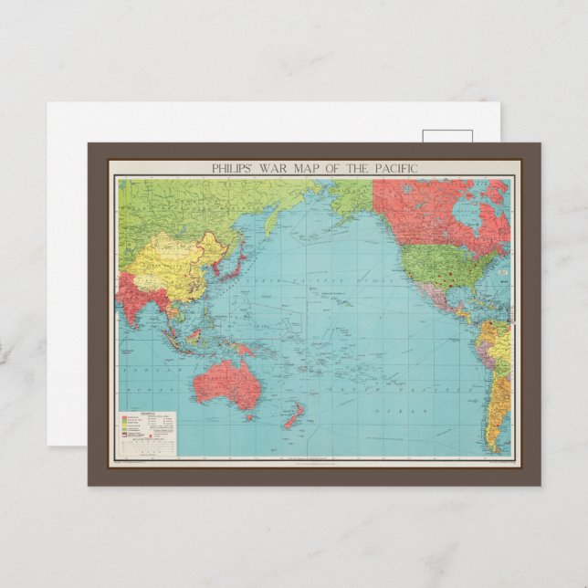Philips' War Map of the Pacific, 1945 Postcard (Front/Back)