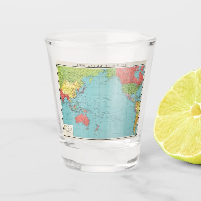 Philips' War Map of the Pacific, 1945 Shot Glass (Front)