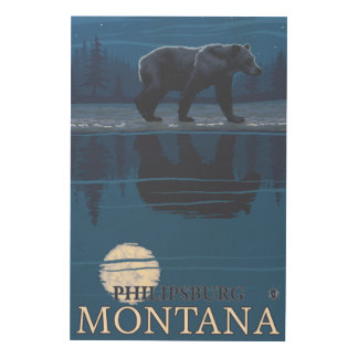 Philipsburg, MontanaBear in Moonlight Wood Wall Art
