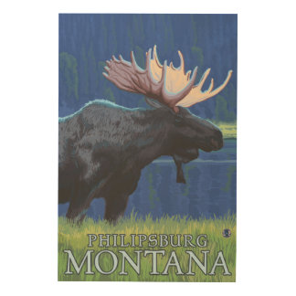 Philipsburg, MontanaMoonlight Moose Wood Wall Art