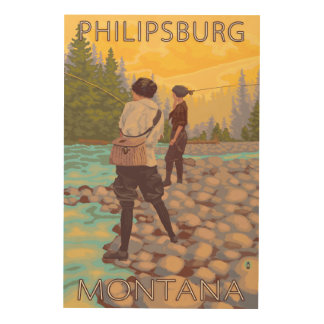 Philipsburg, MontanaWomen Fly Fishing Wood Wall Decor