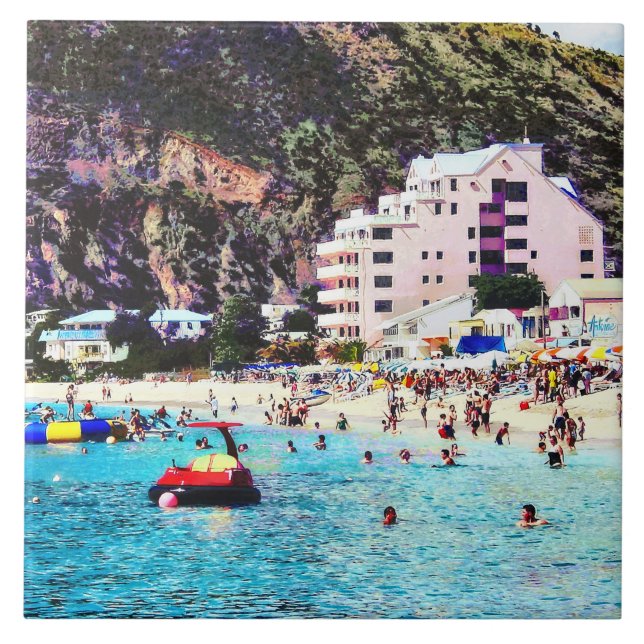 Philipsburg Sint Maarten Beach Ceramic Tile (Front)