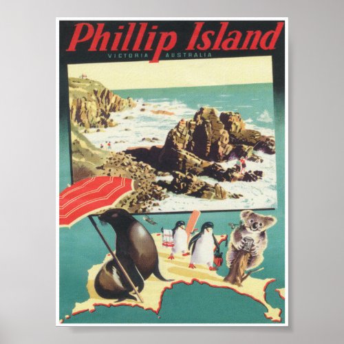 Phillip Island Australia Vintage Travel Poster