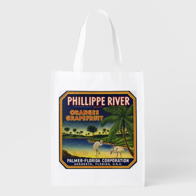 Phillippe River Fruit Label Reusable Grocery Bag (Front)
