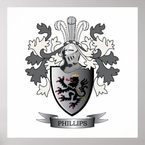 Phillips Family Crest Coat of Arms Poster