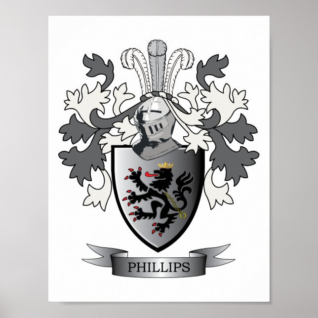 Phillips Family Crest Coat of Arms Poster (Front)