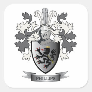 Phillips Family Crest Coat of Arms Square Sticker