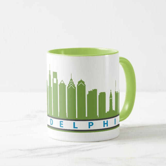 Philly 2019 Skyline Mug in Lime & Gray (Front Right)