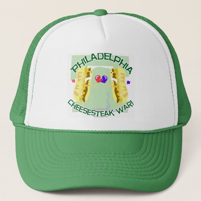 Philly Cheesteak War Fun Slogan Cartoon Trucker Hat (Front)