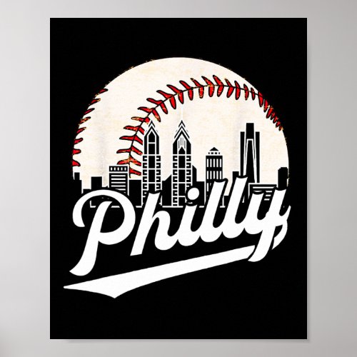 Philly Cityscape Baseball Philadelphia Skyline Ret Poster