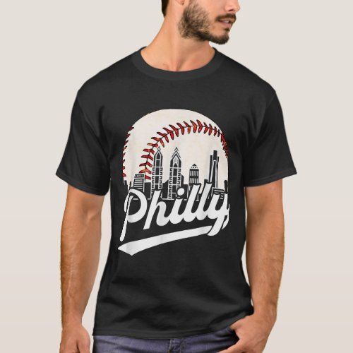 Philly Cityscape Baseball Philadelphia Skyline Ret T_Shirt