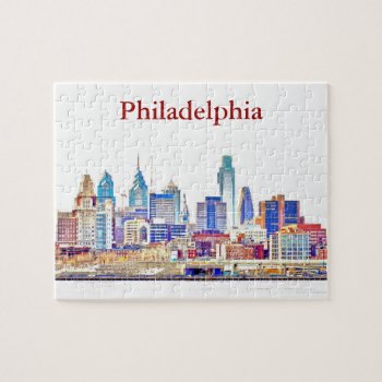 Philly Color Sketch Skyline Puzzle by KenKPhoto at Zazzle