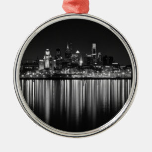 Philly night b/w metal ornament