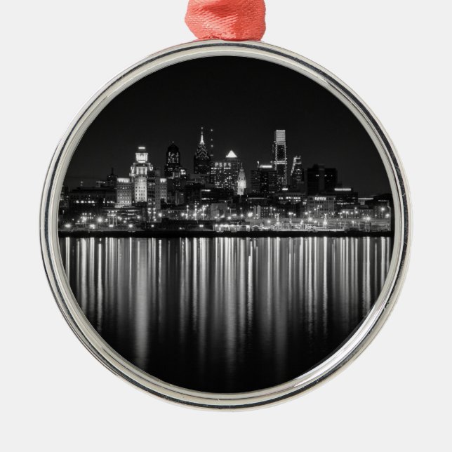 Philly night b/w metal ornament (Front)