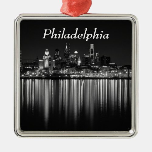 Philly night bw metal ornament