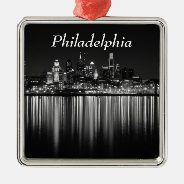 Philly night b/w metal ornament (Front)