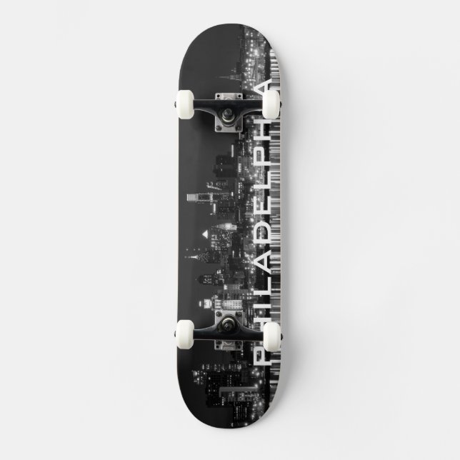 Philly night b/w skateboard deck (Front)