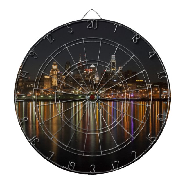 Philly night dartboard with darts (Front)