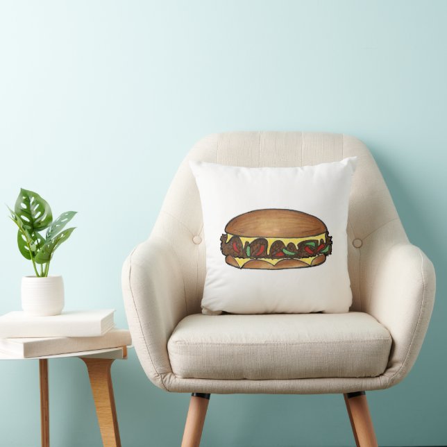 Philly PA Cheesesteak Philadelphia Steak Sandwich Throw Pillow (Chair)