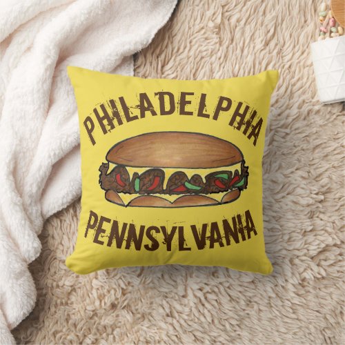 Philly Philadelphia Pennsylvania PA Cheese Steak Throw Pillow