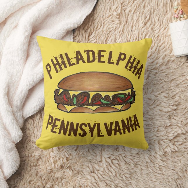 Philly Philadelphia Pennsylvania PA Cheese Steak Throw Pillow (Blanket)