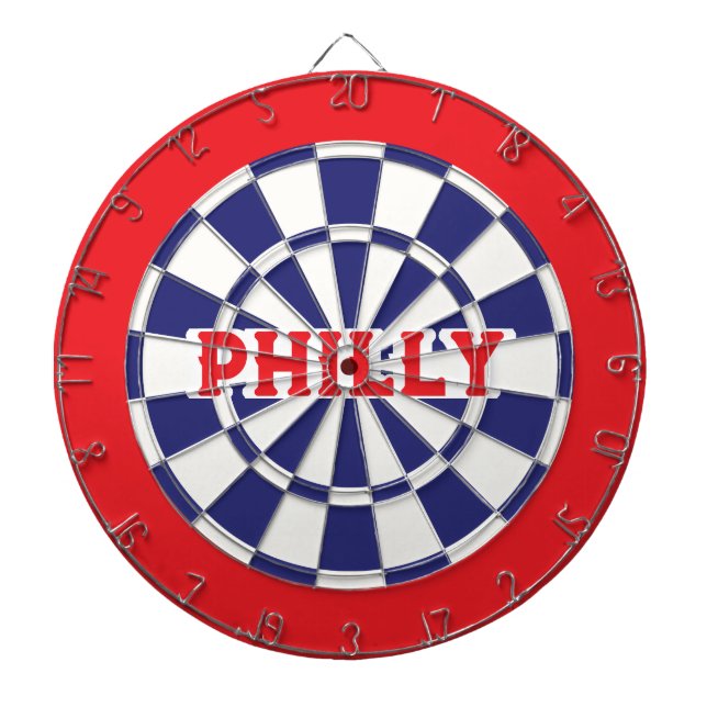 PHILLY Philadelphia White, Navy Blue And Red  Dart Board (Front)