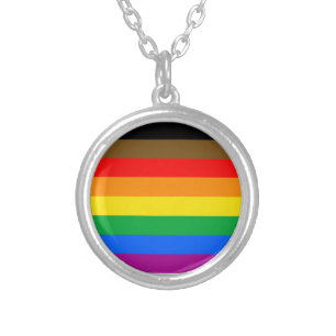 Philly Rainbow Pride Flag Silver Plated Necklace