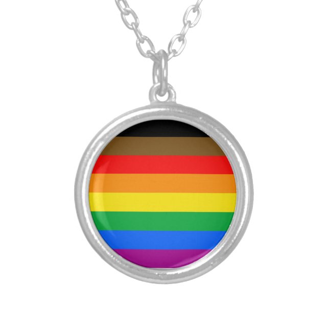 Philly Rainbow Pride Flag Silver Plated Necklace (Front)
