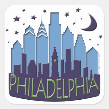 Philly Skyline Mega Cool Square Sticker by theJasonKnight at Zazzle
