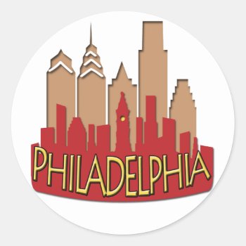 Philly Skyline Newwave Hot Classic Round Sticker by theJasonKnight at Zazzle