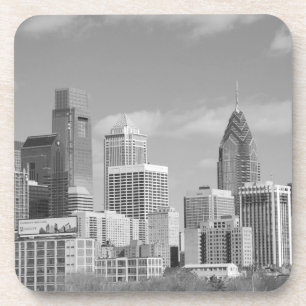 Philly skyscrapers black and white beverage coaster