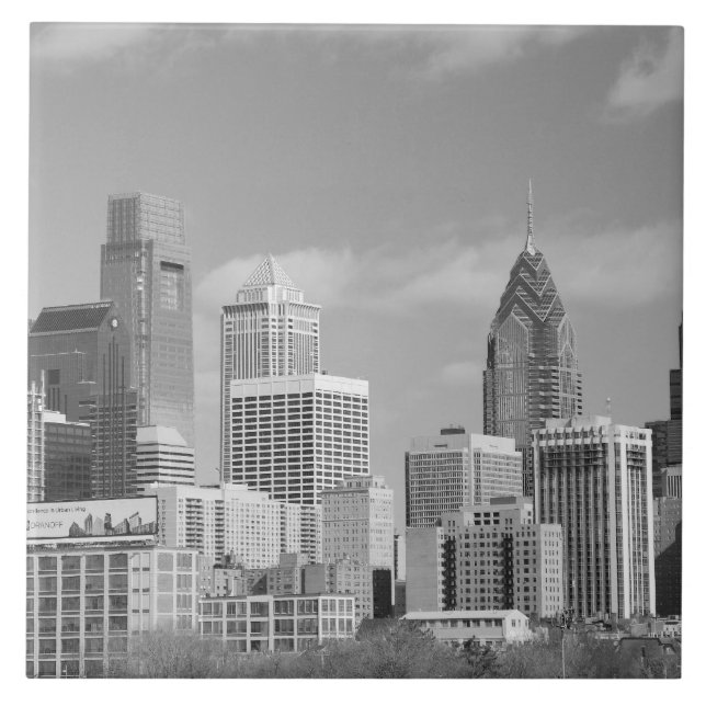 Philly skyscrapers black and white ceramic tile (Front)