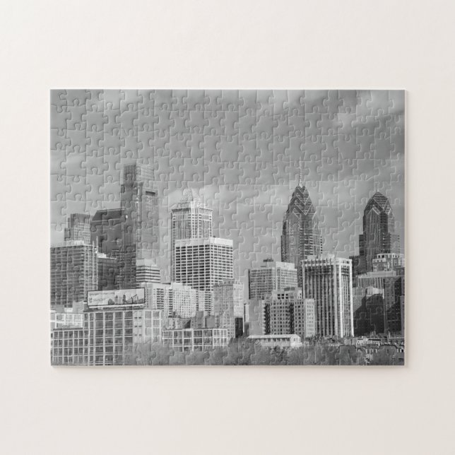 Philly skyscrapers black and white jigsaw puzzle (Horizontal)