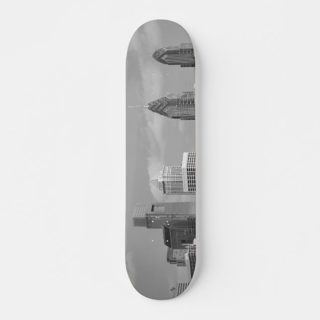 Philly skyscrapers black and white skateboard deck (Front)