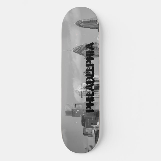 Philly skyscrapers black and white skateboard deck (Front)