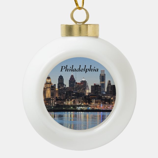 Philly sunset ceramic ball christmas ornament (Front)
